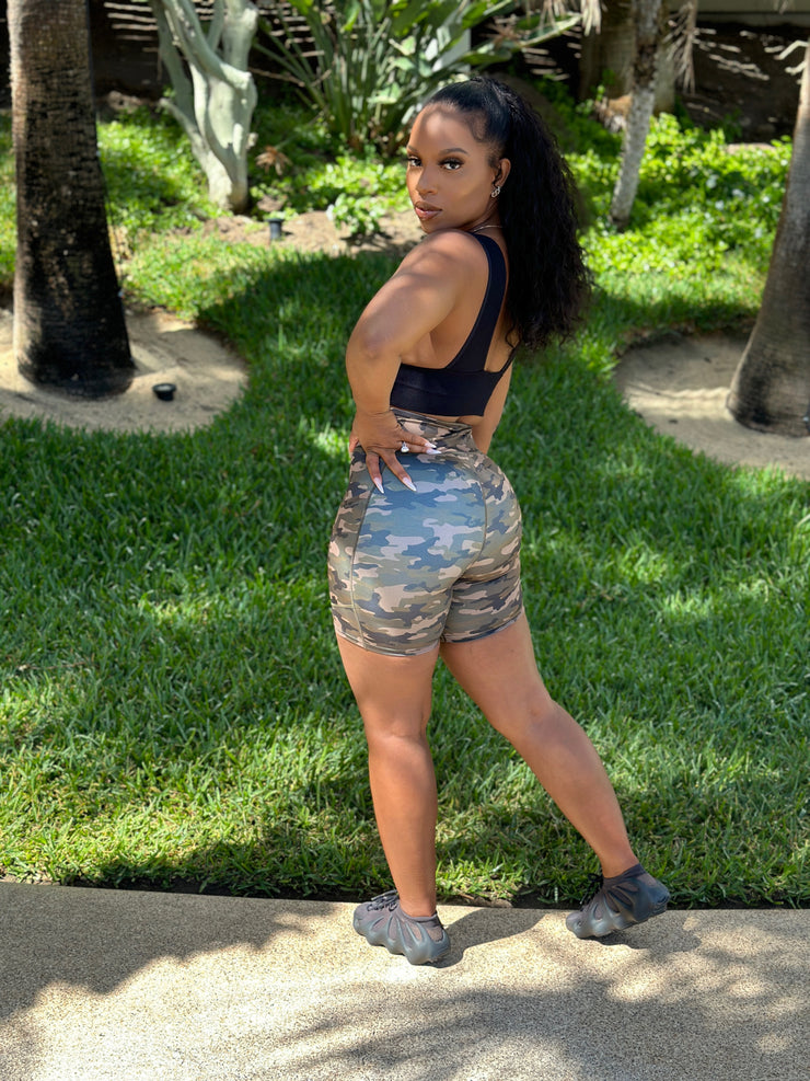 SF High Waist Yoga Shorts (Camo)