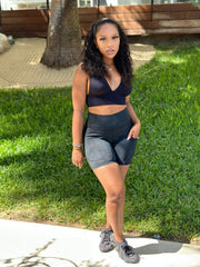 SF High Waist Yoga Shorts (Black Tie Dye)