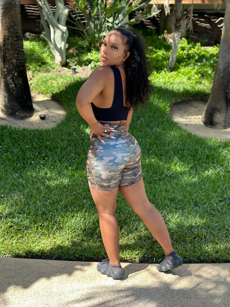 SF High Waist Yoga Shorts (Camo)